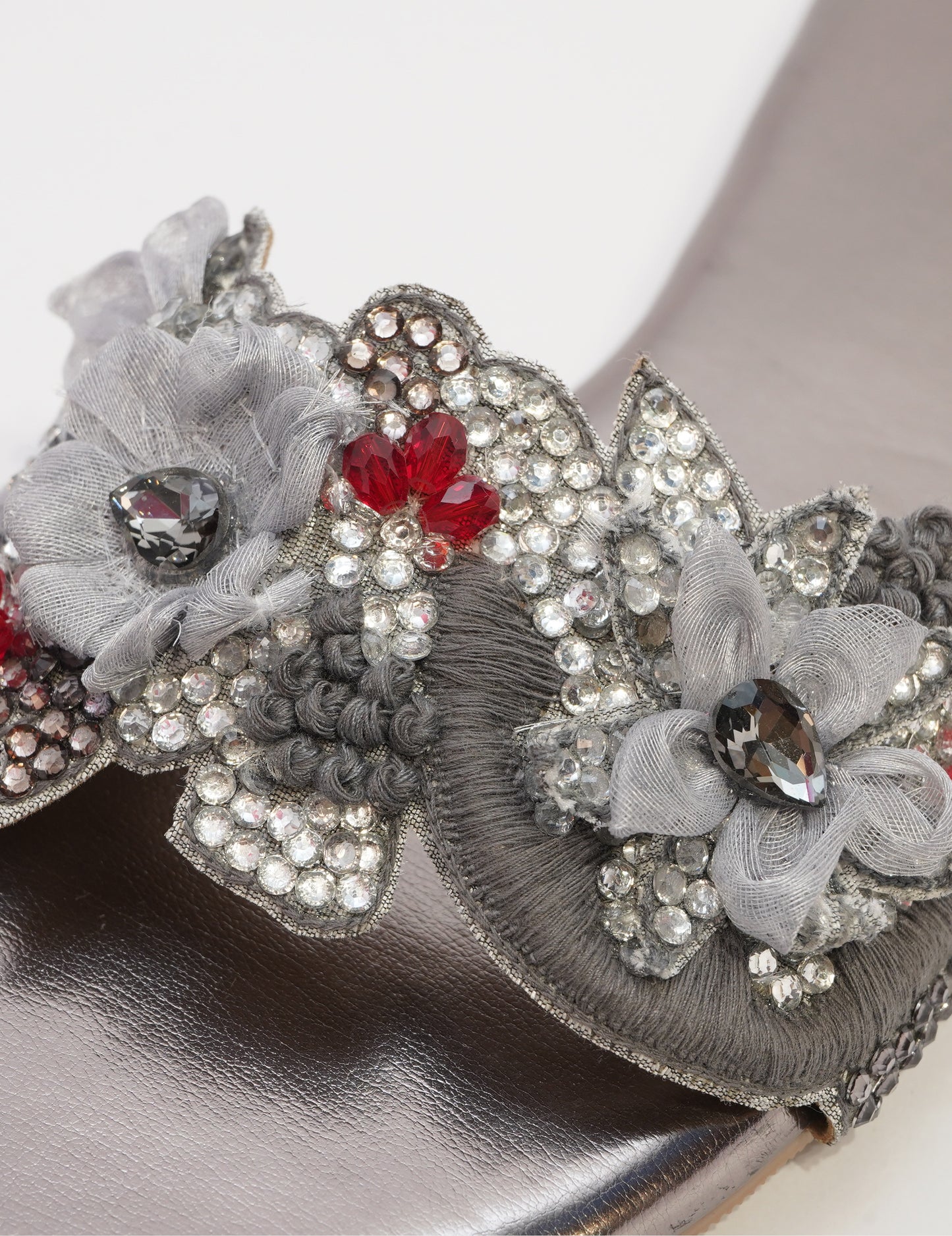 Blossom Embellished Flats - Silver