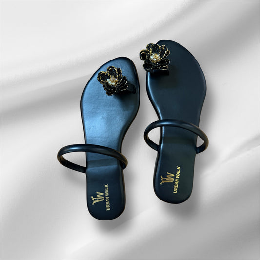 Black Flower Flats