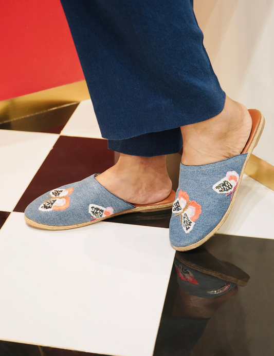 Butterfly Denim Mules