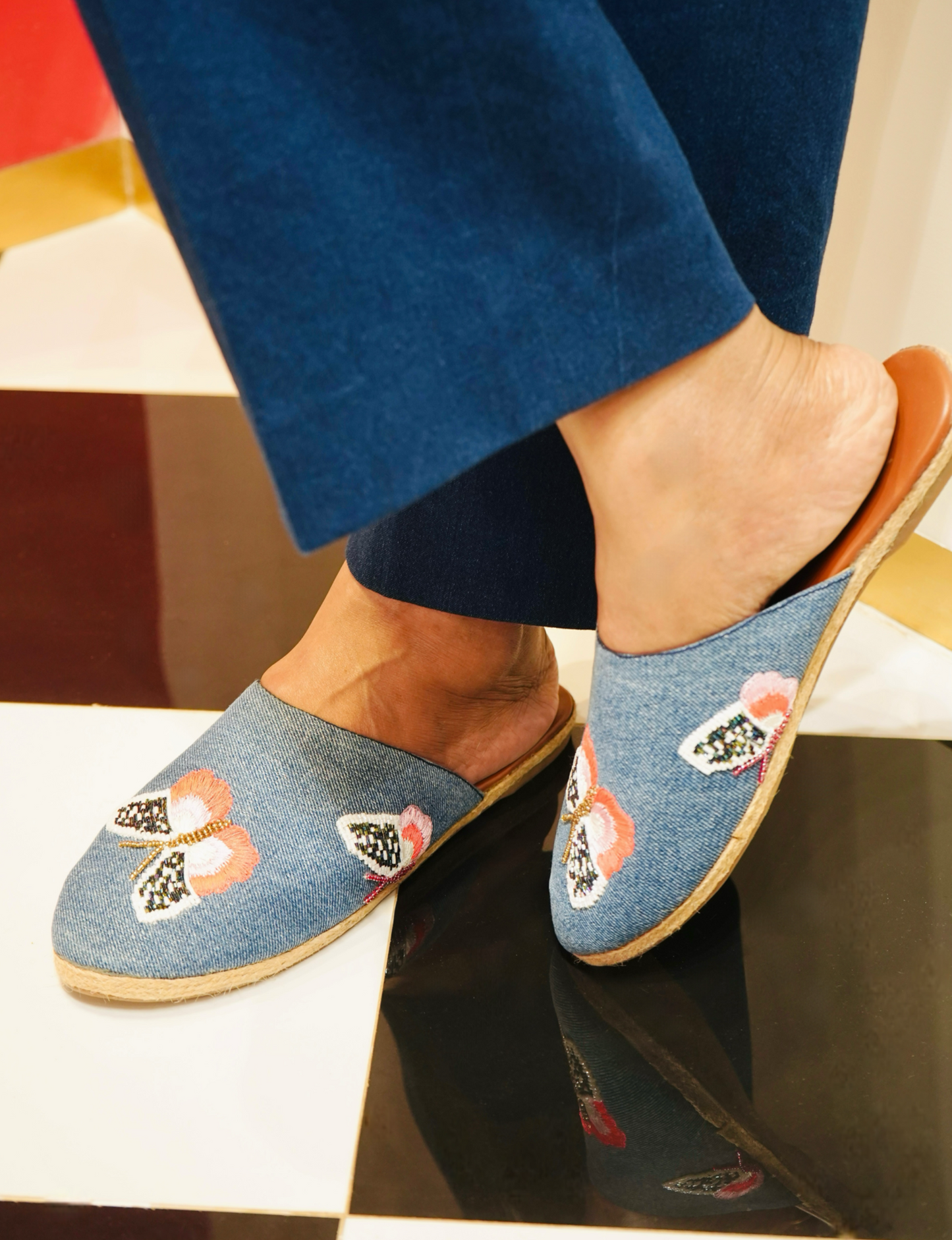 Butterfly Denim Mules