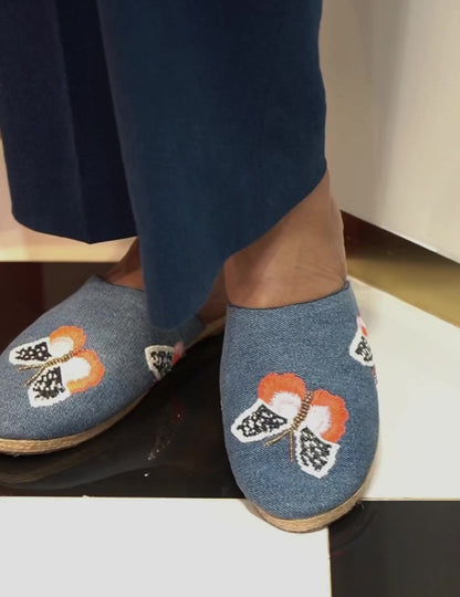 Butterfly Denim Mules