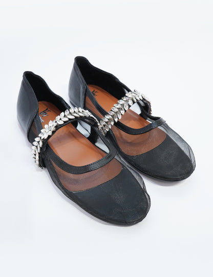 Crystal Mesh Ballerinas – Black