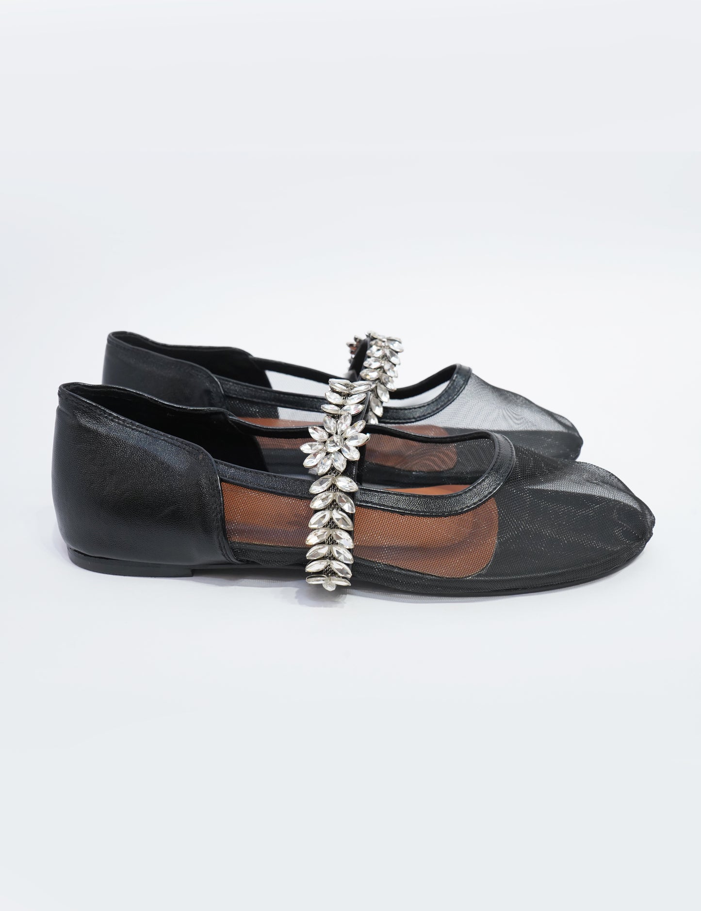 Crystal Mesh Ballerinas – Black