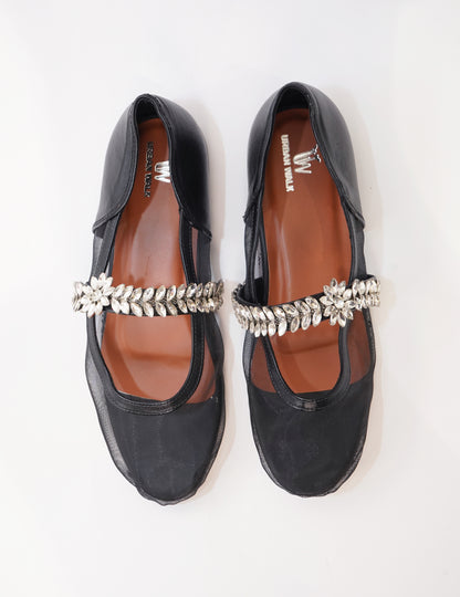 Crystal Mesh Ballerinas – Black