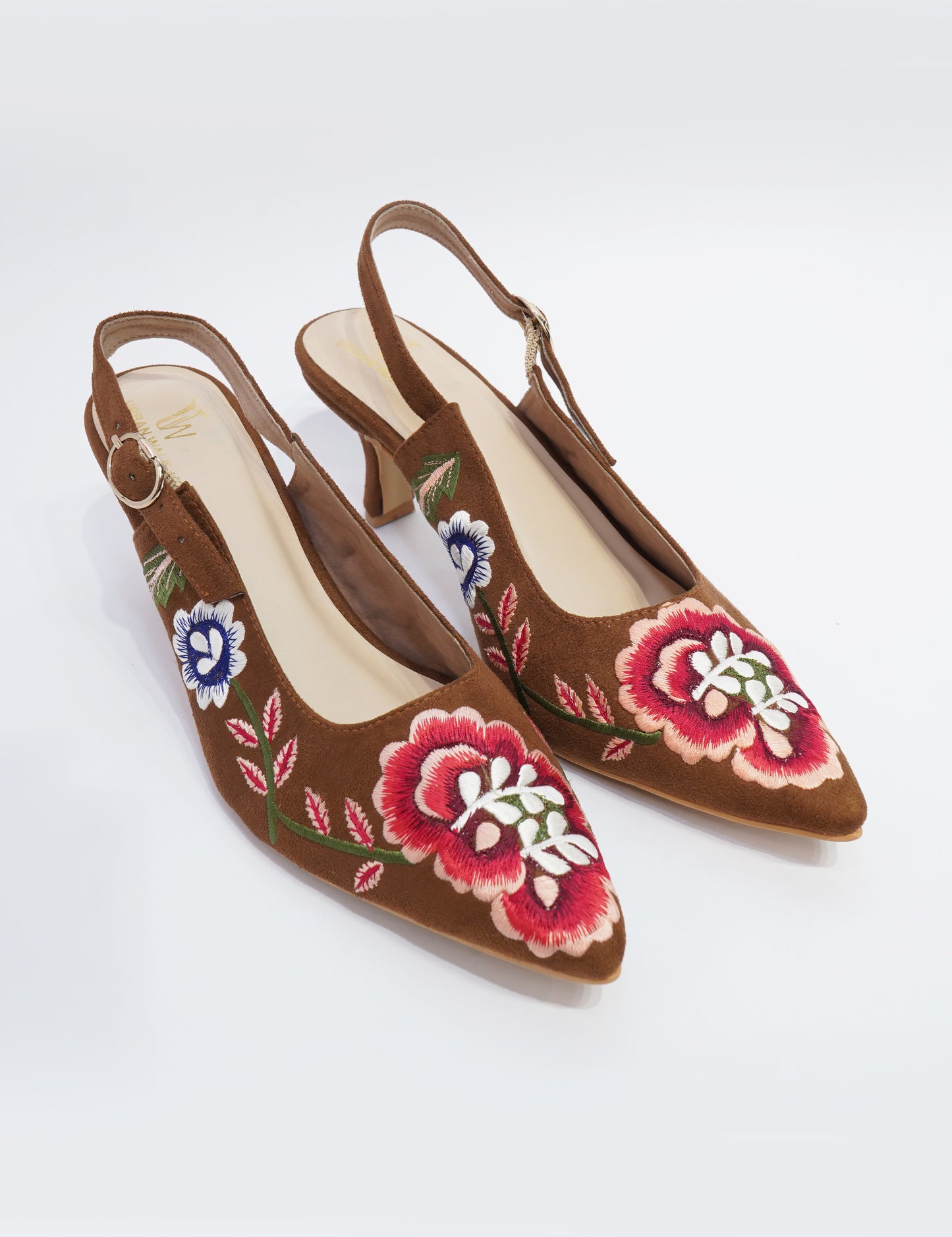 Floral Embroidered Slingback Heels