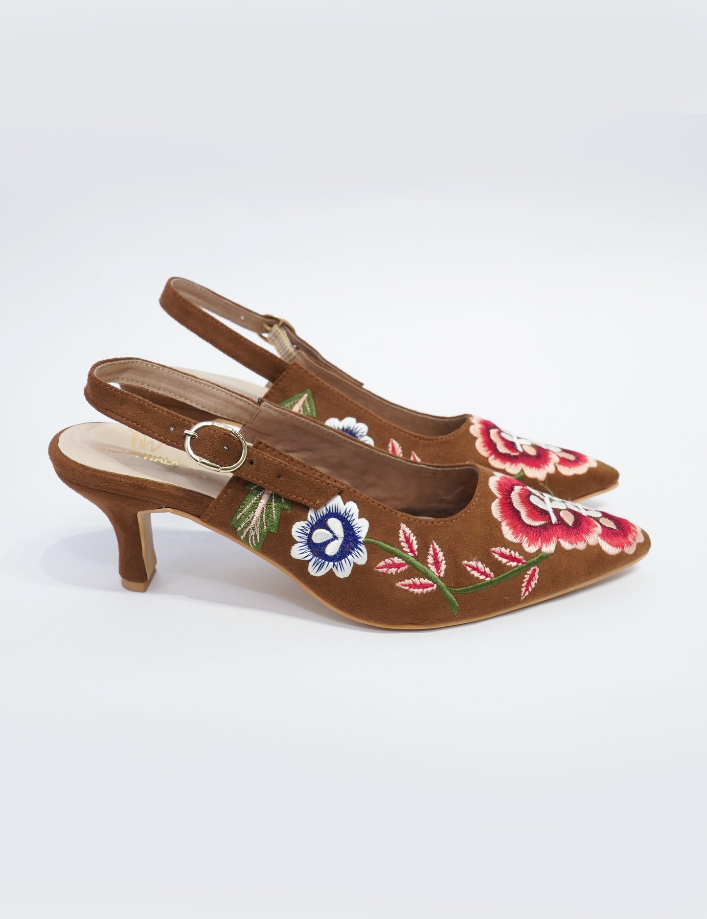 Floral Embroidered Slingback Heels