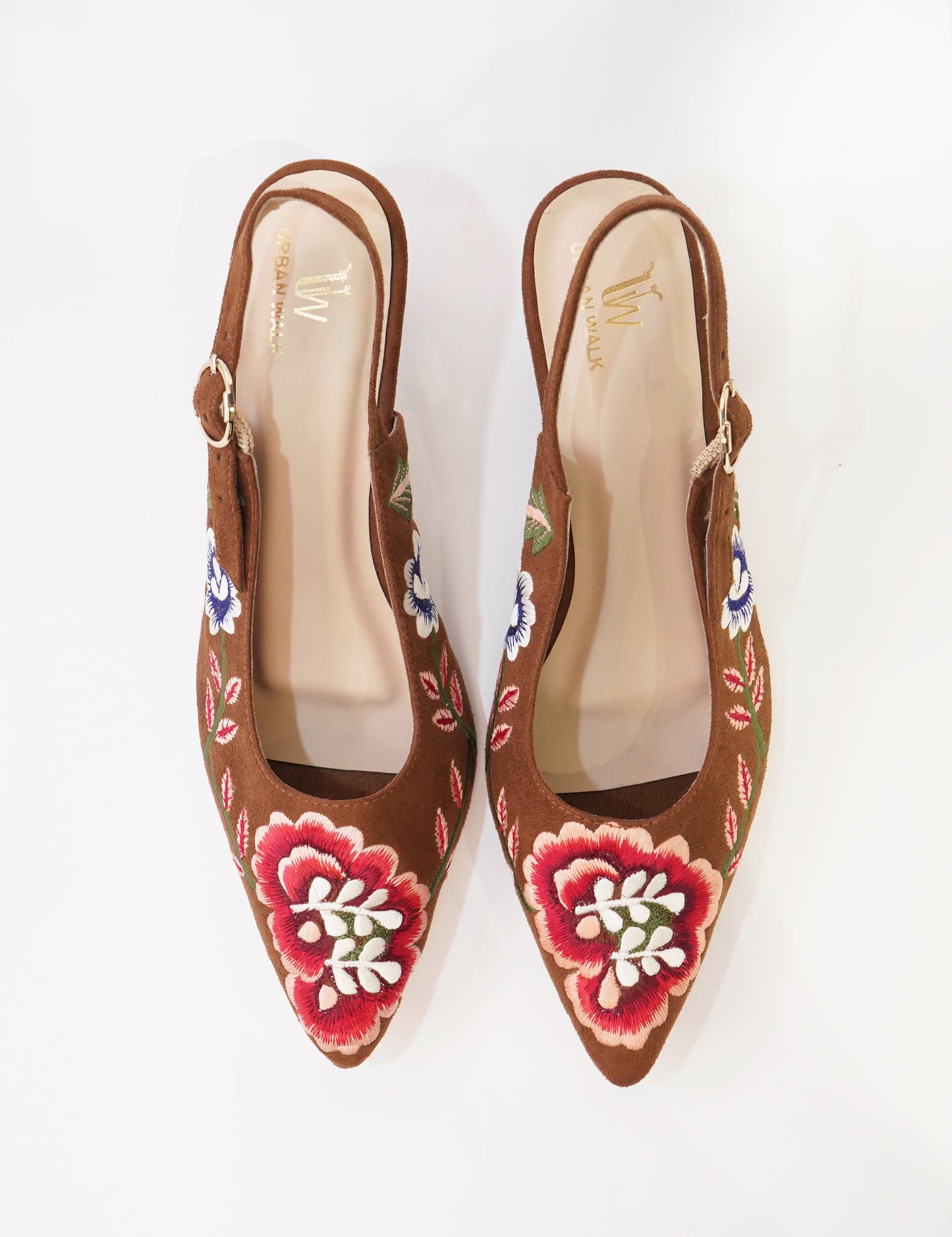 Floral Embroidered Slingback Heels