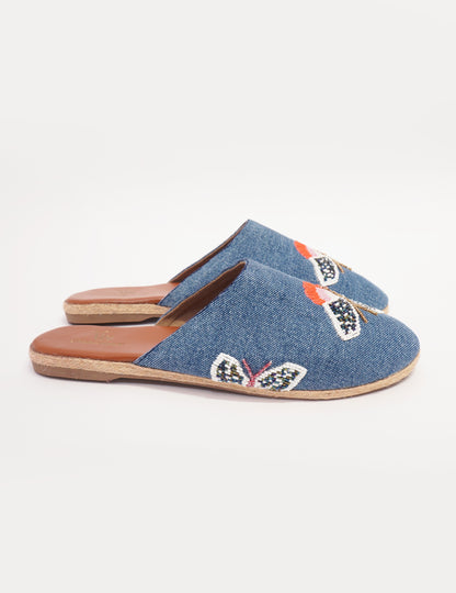 Butterfly Denim Mules