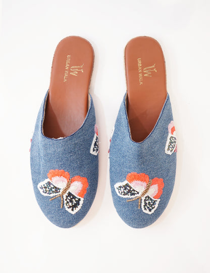 Butterfly Denim Mules