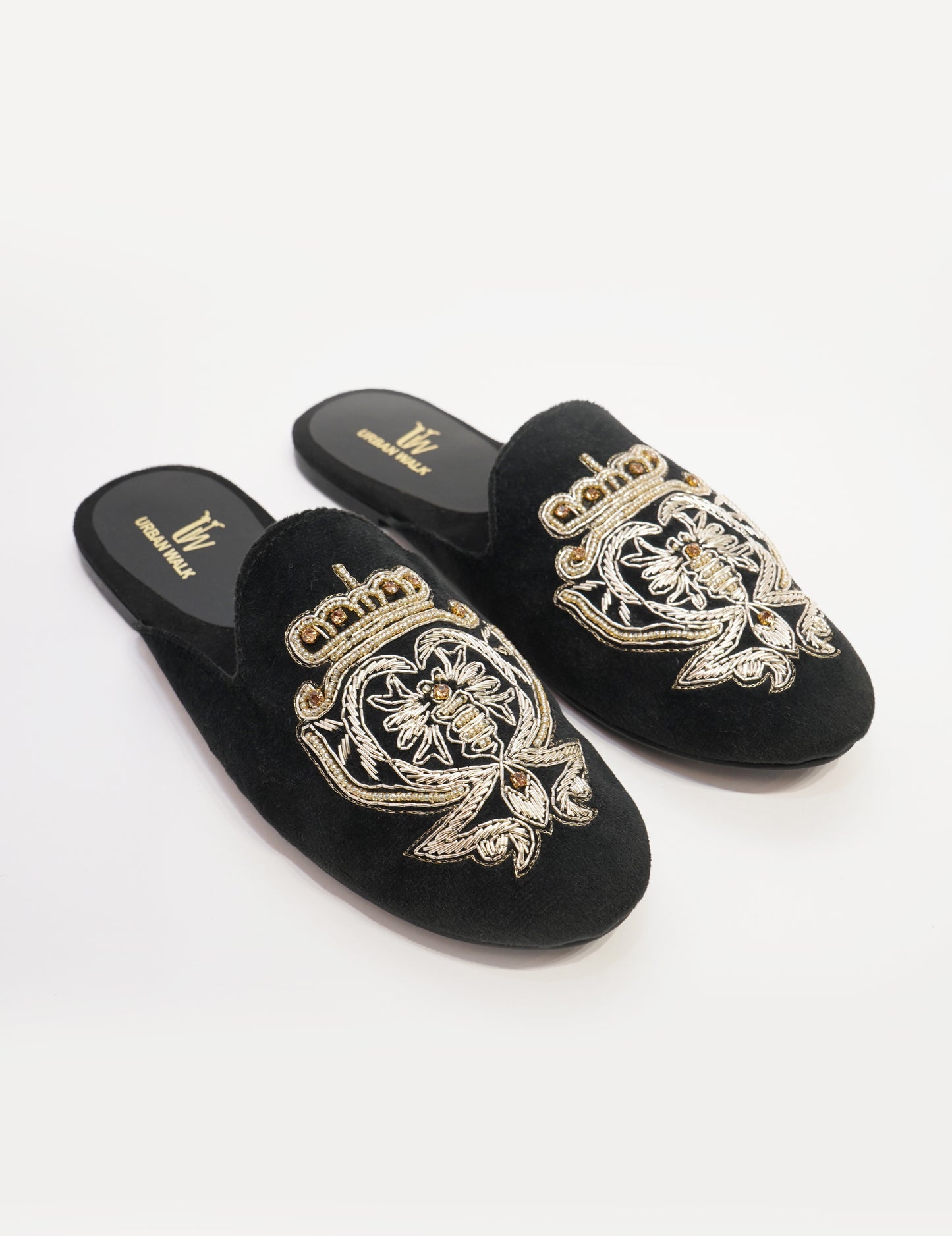 Royal Crest Embroidered Mules