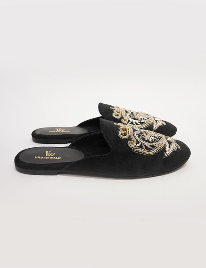 Royal Crest Embroidered Mules