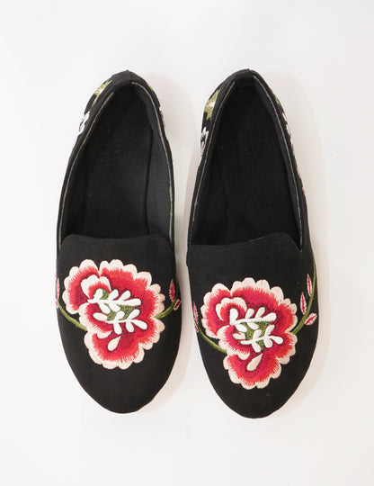 Floral Embroidered Espadrille Loafers – Black