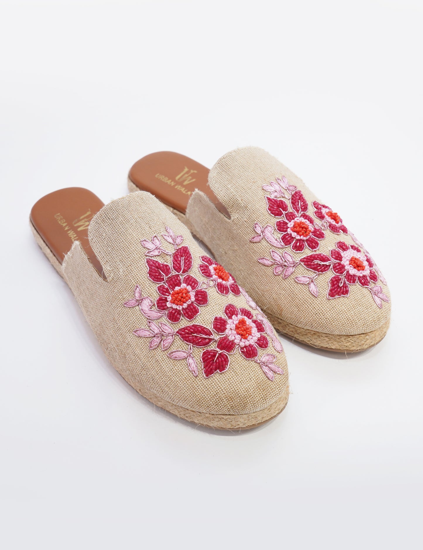Floral Linen Espadrille Mules