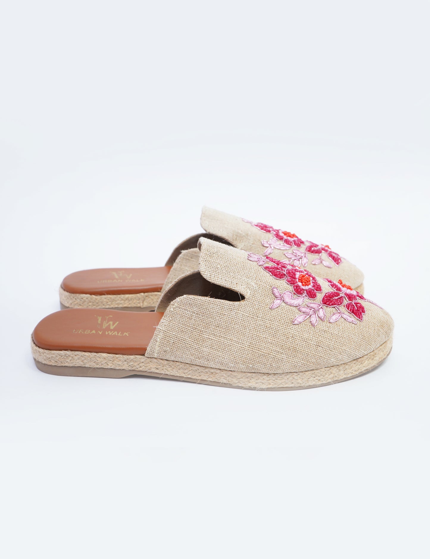 Floral Linen Espadrille Mules