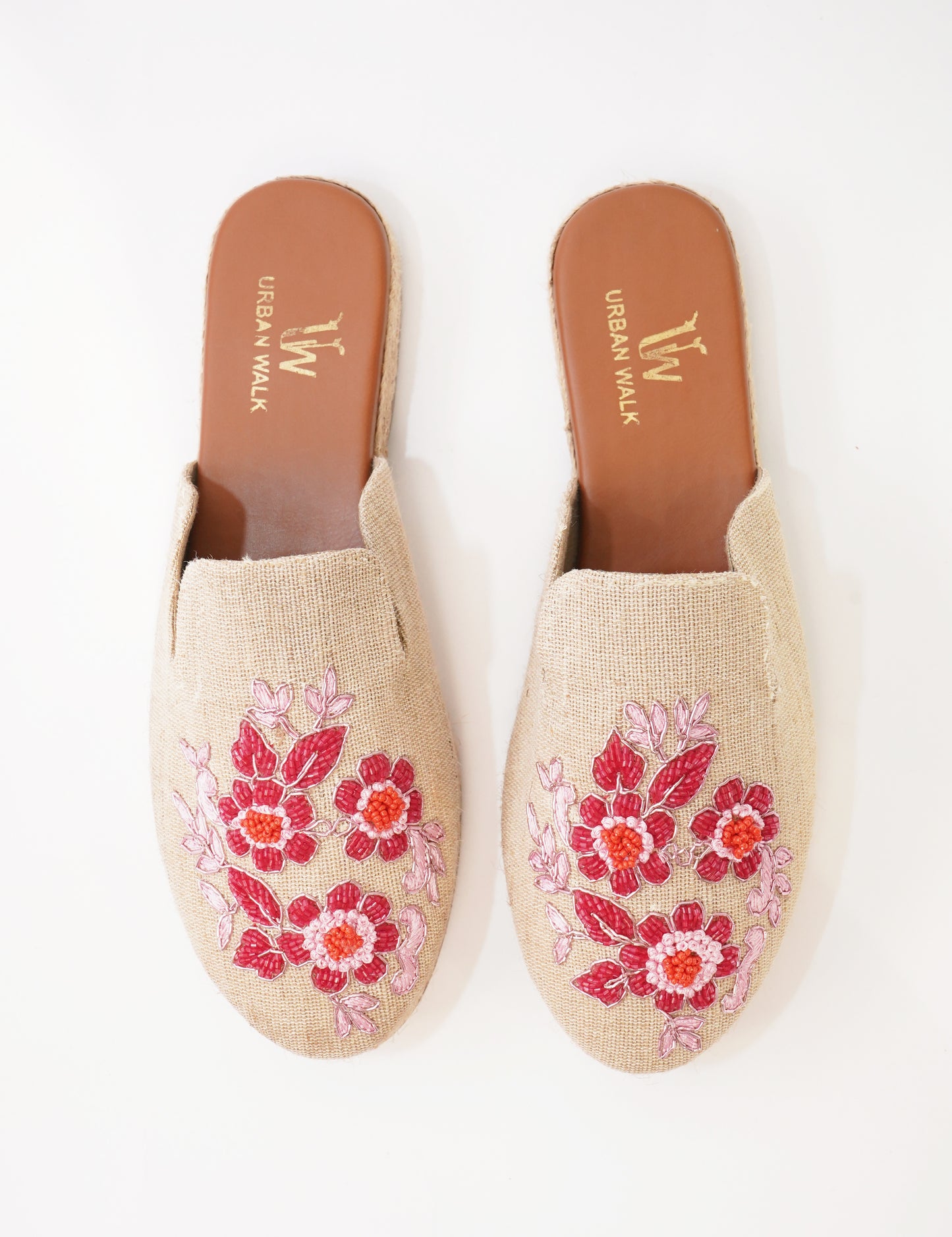 Floral Linen Espadrille Mules