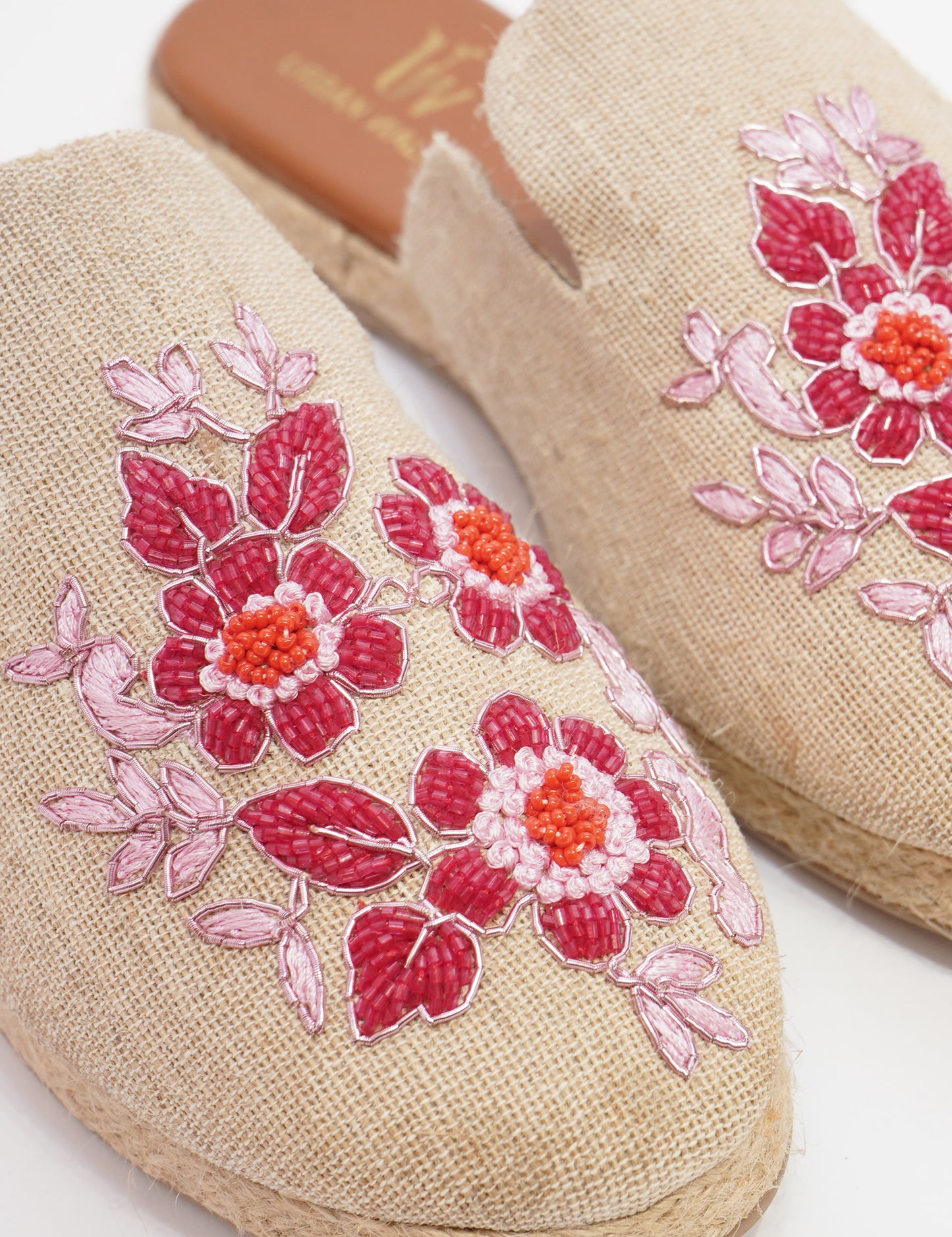 Floral Linen Espadrille Mules