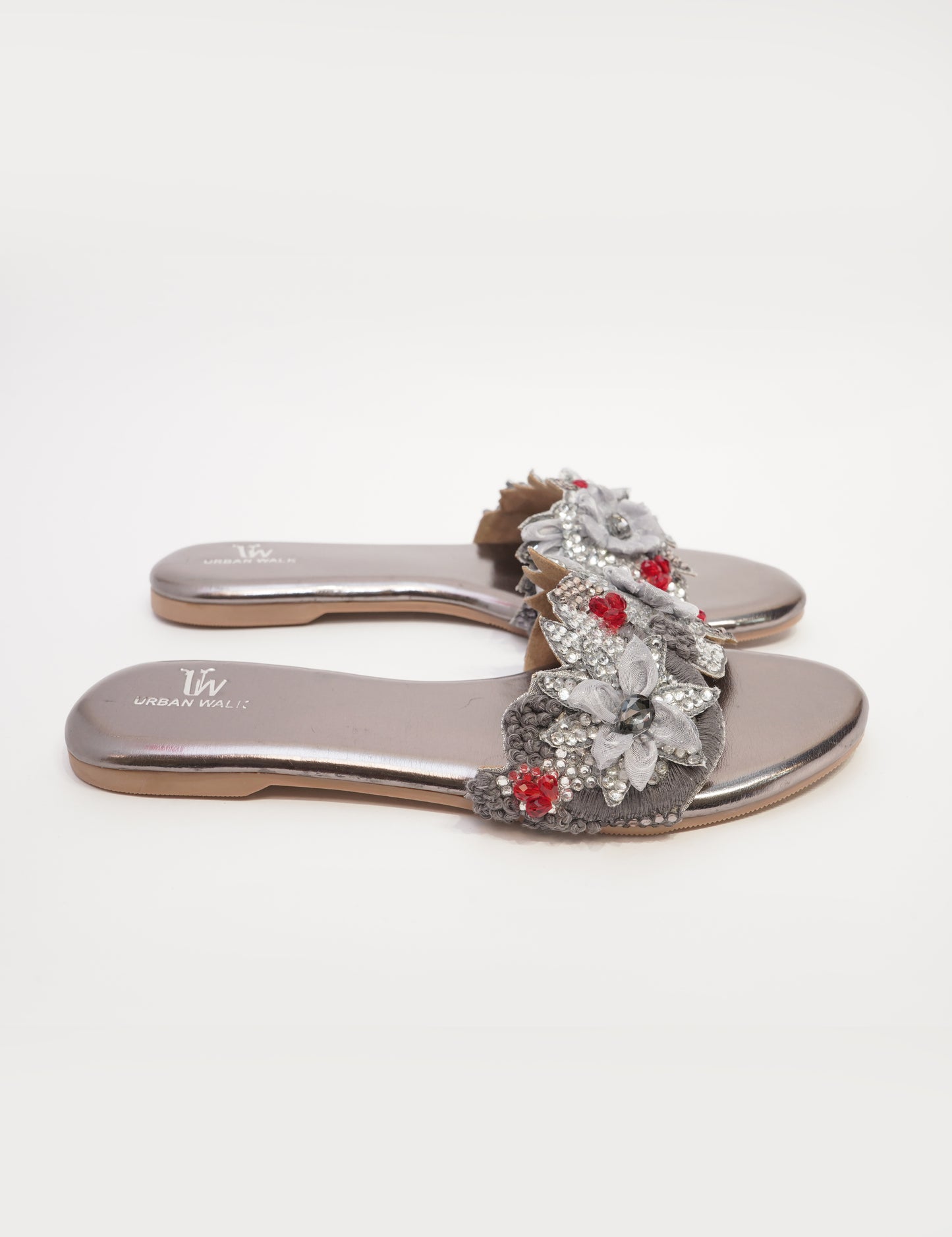 Blossom Embellished Flats - Silver