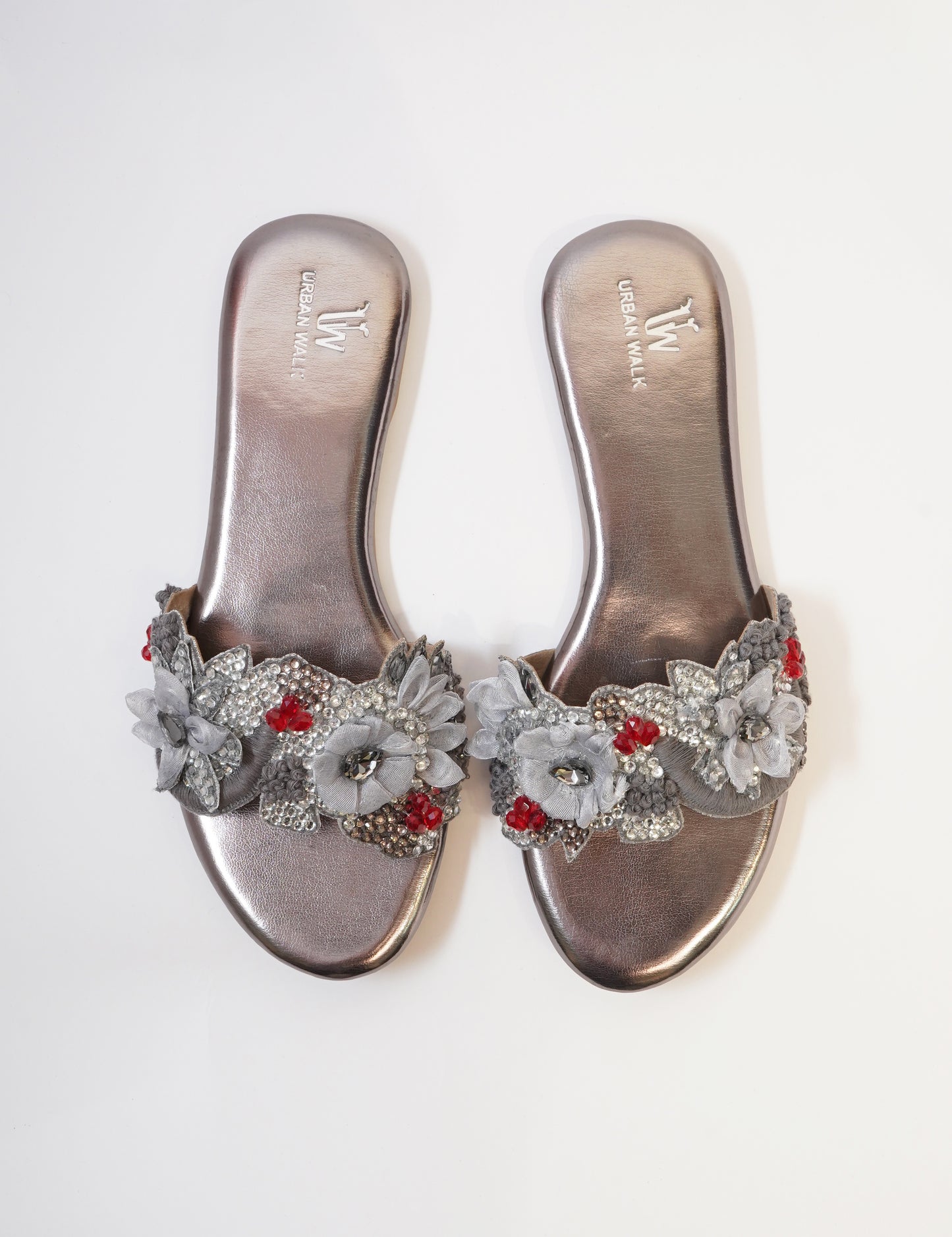 Blossom Embellished Flats - Silver