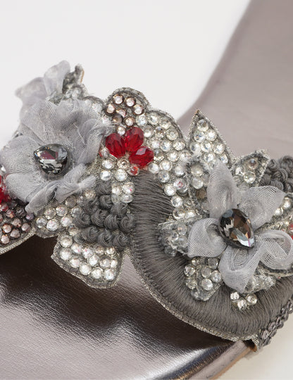 Blossom Embellished Flats - Silver